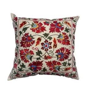Uzbek Suzani Hand Embroidered Pomegranate Pillow Case, 44cm x 42 cm (18&quot; x 16&quot;), Throw Cushion Cover