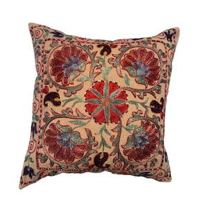 Hand Embroidered Suzani Pillow Case, Uzbek Accent Design, 42cm x 42cm (17&quot;x17&quot;) Bespoke Cushion Cover