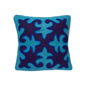 Blue Kyrgyz Handmade Shyrdak Cushion Cover - Traditional Felt - 50cm x 50cm (20&quot;x20&quot;)