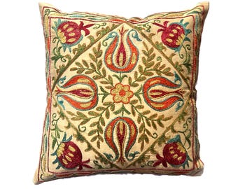 Silk Decorative Uzbek Suzani Hand Embroidered Pillow Case, 44cm x 44cm (17"x17")