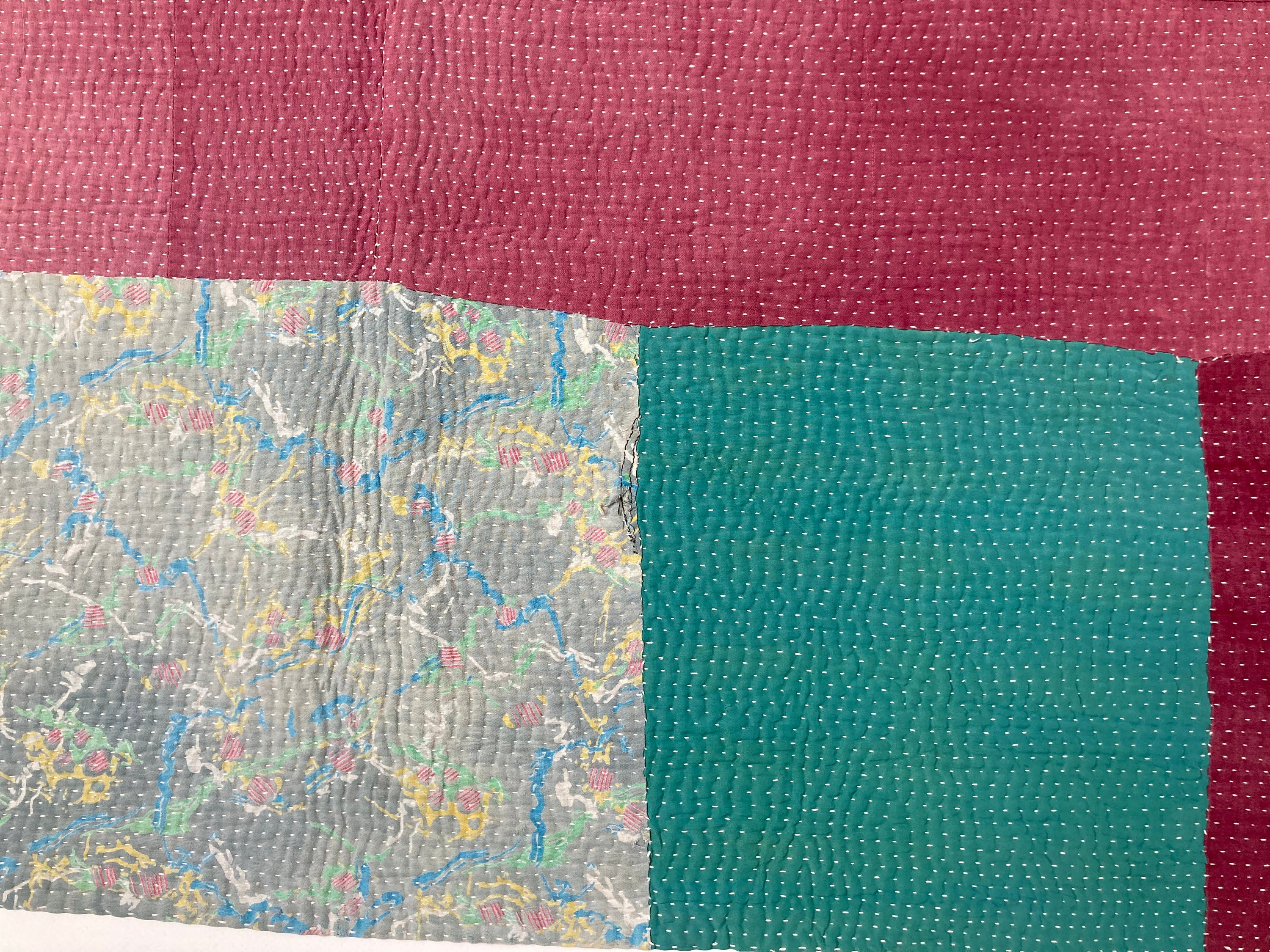 ヴィンテージ パッチワーク インド カンタ ハンドメイド キルト、180 