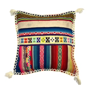Vintage Patchwork Peruvian Manta Cushion Cover, 45cm x 45cm (18&quot;), Handwoven Andean Pillow Case