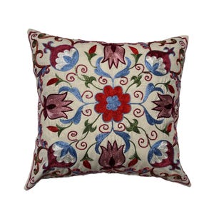 Uzbek Suzani Hand Embroidered Pomegranate Pillow Case, 44cm x 42 cm (18&quot; x 16&quot;), Throw Cushion Cover