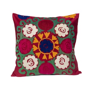 Hand Embroidered Vintage Tajik Suzani Pillow Case, Central Asian Traditional Design
