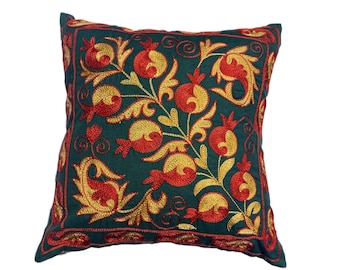 Ikat Back Uzbek Suzani Hand Embroidered Pillow Case, 40cm x 40cm (16"x16") Throw Cushion Cover