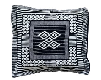 Sri Lankan Dumbara Pillow Cover | Indigenous Thalagune Hand-Woven Cushion | Traditional Black & White | 48cm x 45cm (19" x 18") Home Decor