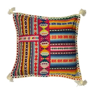 Peruvian Vintage Manta Cushion Cover, 45cm x 45cm (18&quot;), Handwoven Andean Pillow Case