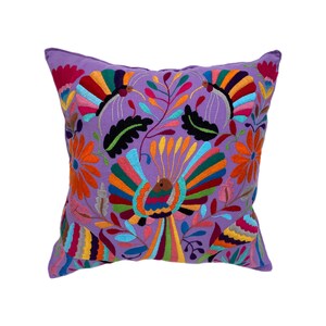 Hand Embroidered Mexican Otomi Pillow Cover, 45cm x 45cm (18&quot; x 18&quot;), Colourful Tenango Cushion Case