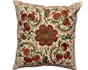 Hand Embroidered Uzbek Suzani Pillow Cover: Central Asian Home Decor