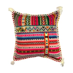 Peruvian Vintage Manta Cushion Cover, 45cm x 45cm (18&quot;), Handwoven Andean Pillow Case