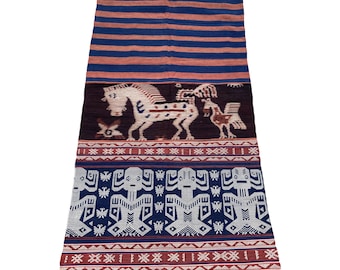 Indonesian Pahikung Handwoven Sarong, 120cm x 134cm, East Sumba Naturally Dyed Traditional Textiles