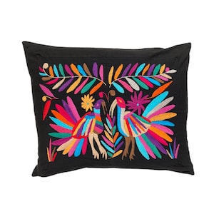 Funda de cojín lumbar otomí mexicano Tenango, 23&quot; x 19&quot;, bordada a mano en México