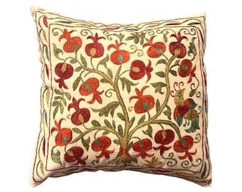 Hand Embroidered Suzani Pillow Case, Traditional Uzbek Accent Design, 44cm x 44cm (17"x17") Cushion Cover