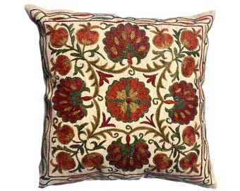 Hand Embroidered Uzbek Suzani Pillow Cover: Central Asian Home Decor