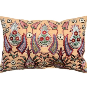 Hand Embroidered Lumbar Suzani Pillow Case, Uzbek Accent Design, 64cm x 32cm (25&quot;x13&quot;) Bespoke Cushion Cover
