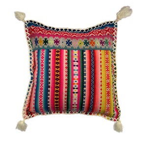 Vintage Patchwork Peruvian Manta Cushion Cover, 45cm x 45cm (18&quot;), Handwoven Andean Pillow Case
