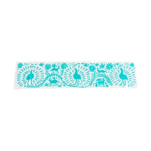 White and Blue Hand Embroidered Tenango Mexican Otomi Table Bed Runner, 77&quot; x 18&quot; (196cm x 45cm), Wall Hanging