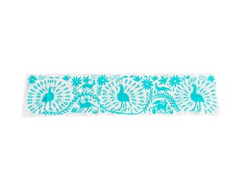 Weiß und Blau Hand bestickt Tenango mexikanischen Otomi Tisch Bettläufer, 77 "x 18" (196cm x 45cm), Wandbehang