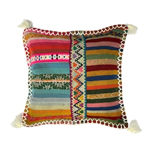 Vintage Patchwork Peruvian Manta Cushion Cover, 45cm x 45cm (18&quot;), Handwoven Andean Pillow Case