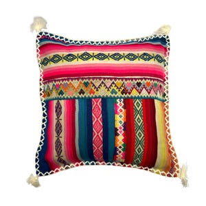 Vintage Patchwork Peruvian Manta Cushion Cover, 45cm x 45cm (18&quot;), Handwoven Andean Pillow Case