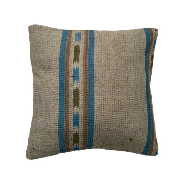 Vintage Indian Kantha Cushion Cover, 40cm x 40cm (16" x 16"), Handmade in India