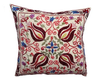Uzbek Suzani Hand Embroidered Small Pillow Case, 44cm x 42 cm (18" x 16"), Throw Cushion Cover