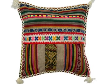 Vintage Patchwork Peruvian Manta Cushion Cover, 45cm x 45cm (18"), Handwoven Andean Pillow Case