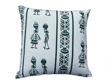 Kenyan Print Cushion Cover, 50cm x 50cm (20" x 30"), Green East Africa Pillow