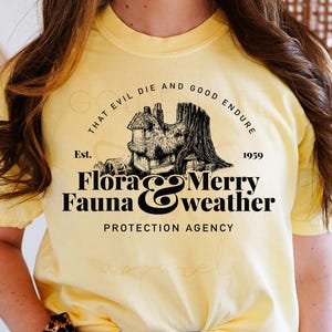 Flora Fauna and Merryweather Protection Agency Shirt - Comfort Colors - Sleeping Beauty, Aurora - Vintage Tee, Minimalist Disney, Subtle