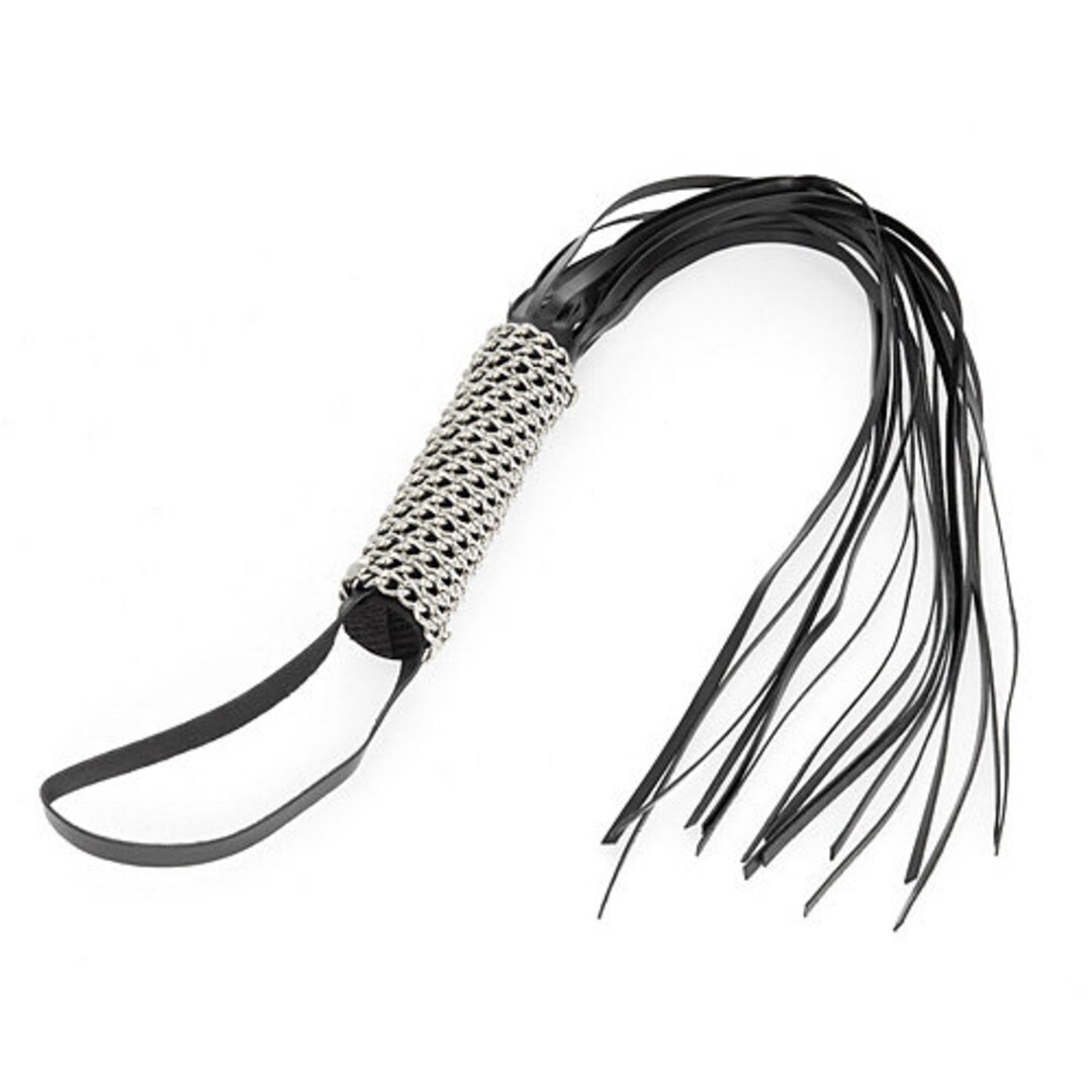 Leather and Chain Whip Genuine Leather 16 Strings 21 Inches Long, Handle Wrapped in Chain 6