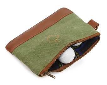 Canvas Leather Golf Pouch, Golf Ball Holder, Golf Accessory Bag, Golf Valuables Pouch, Golf Pouch Bag, Golf Gifts for Men