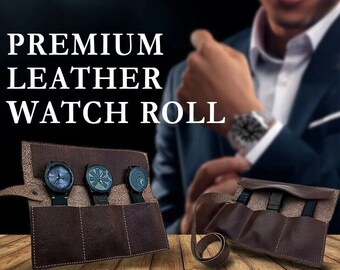 Rollo de reloj de cuero, estuche de reloj de viaje para hombres, bolsa de almacenamiento de viaje para relojes, regalo de novio, regalo para él, regalo para papá