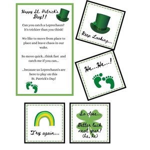 Printable St. Patrick&#39;s Day Activity/St. Patrick&#39;s Day Scavenger Hunt/Leprechaun Hunt/St. Patrick&#39;s Day Gift Tag/2.5 inch square/Green/White
