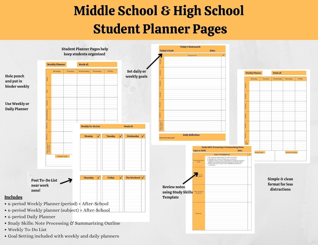 Middle School Student Planner Pages/high School Student Planner  Pages/printable Student Planner/weekly Student Planner/daily Student Planner  - Etsy