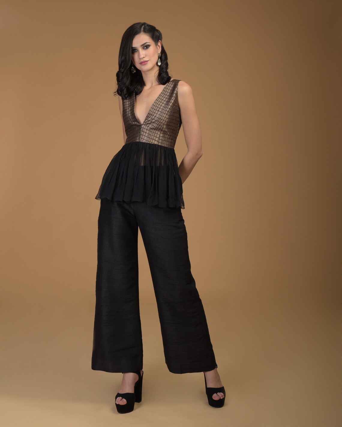 black and gold trouser suit