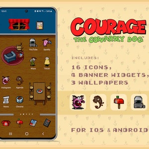 Courage The Cowardly Dog | IOS Icons | Android Icons | Wallpaper Pack for iOS 14 and Android | Retro Game Theme | Widgets & Backgrounds