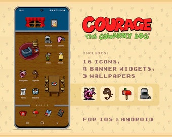 Courage The Cowardly Dog | IOS Icons | Android Icons | Wallpaper Pack for iOS 14 and Android | Retro Game Theme | Widgets & Backgrounds