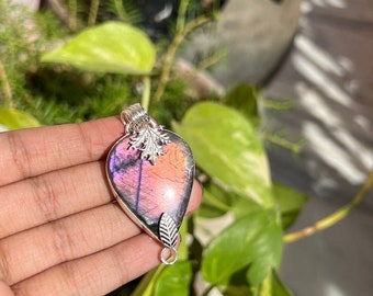 Amazing purple orange and pink labradorite pendant, free-hand soldered and ooak.