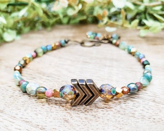 Down Syndrome Awareness Jewelry, Rainbow glass crystal beaded bracelet, The Lucky Few, Down Syndrome Gift, chevron jewelry