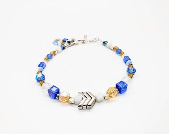Down Syndrome Awareness Jewelry gift, Classic blue and yellow beaded bracelet with crystals and The Lucky Few chevrons