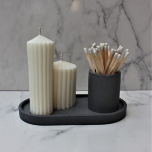 Ribbed candle gift set | Decorative Tray | Homeware | Table Decor | Minimalist homeware | Eco concrete | Valentines | Mother's day