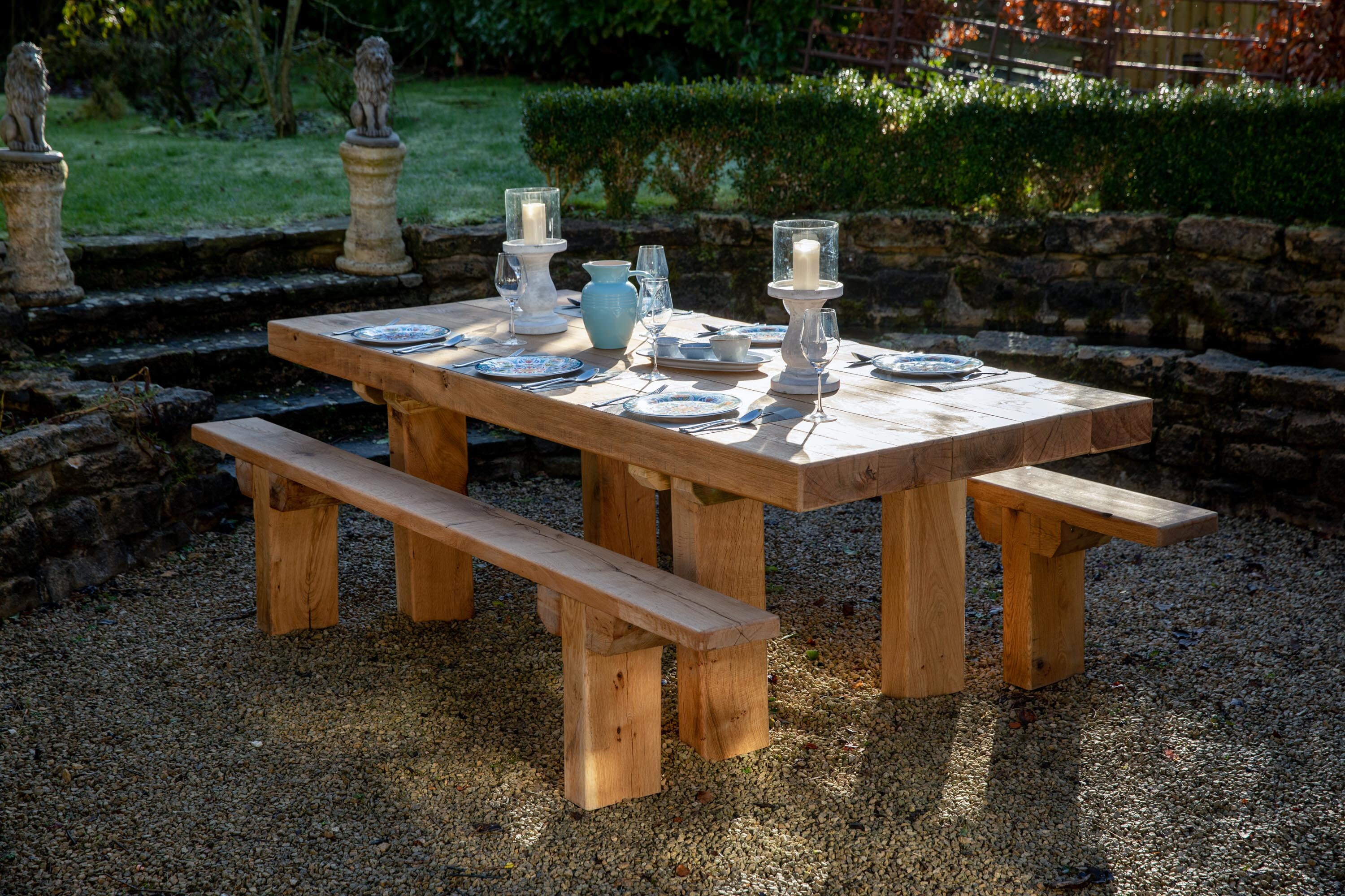 Standard Size Solid Oak Garden Table with Straight Legs Etsy