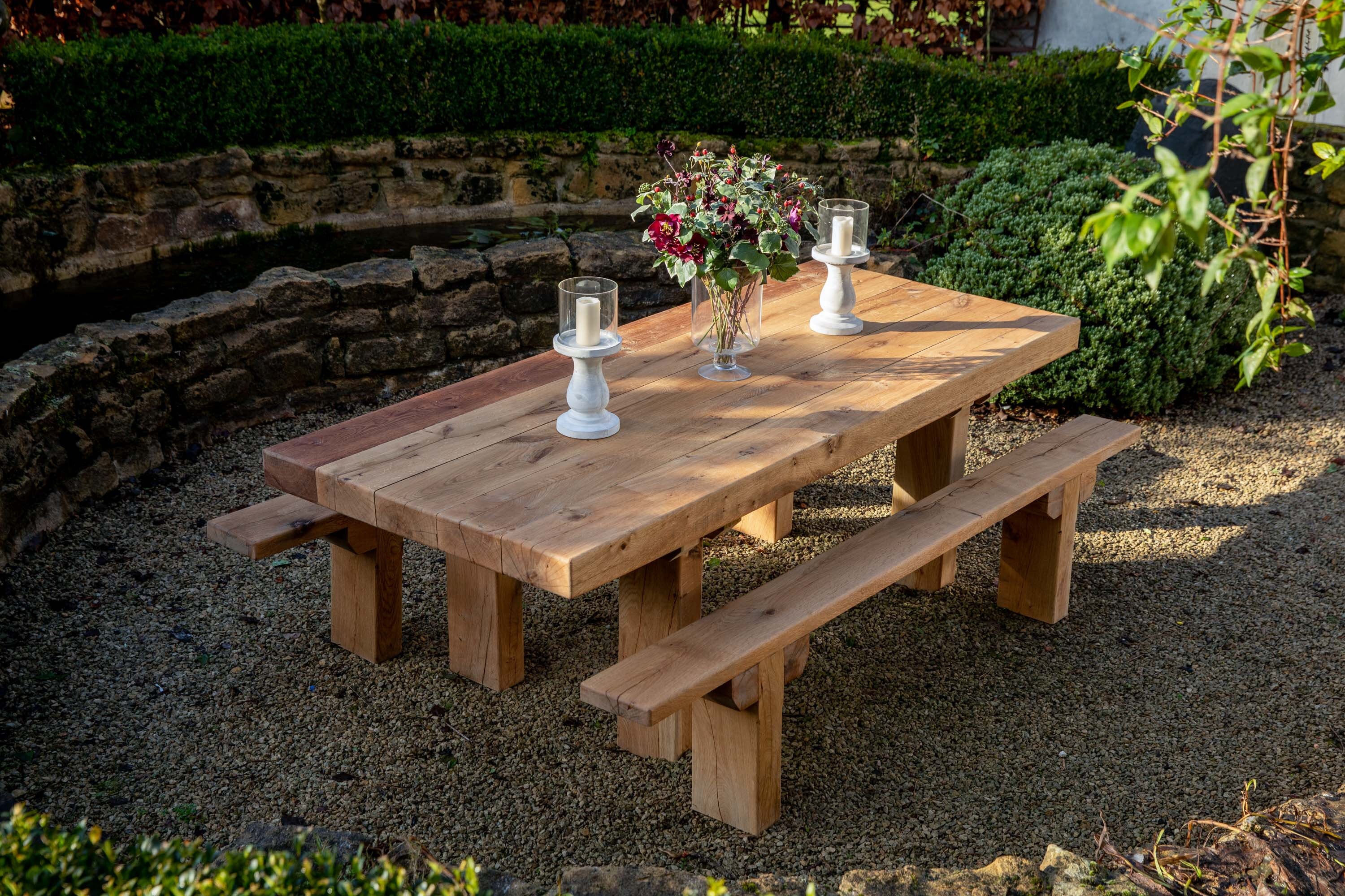 Standard Size Solid Oak Garden Table with Straight Legs Etsy