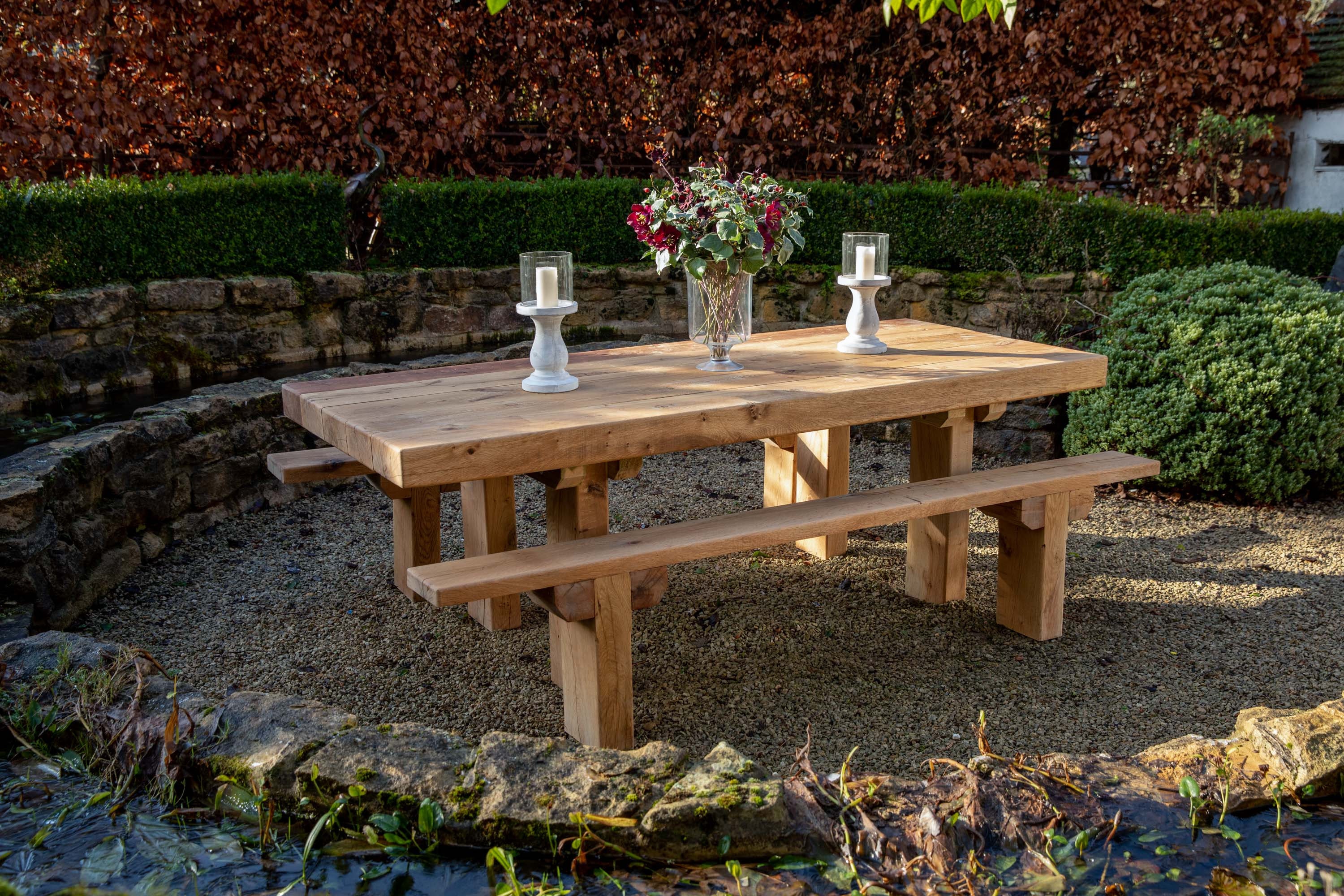Standard Size Solid Oak Garden Table with Straight Legs Etsy