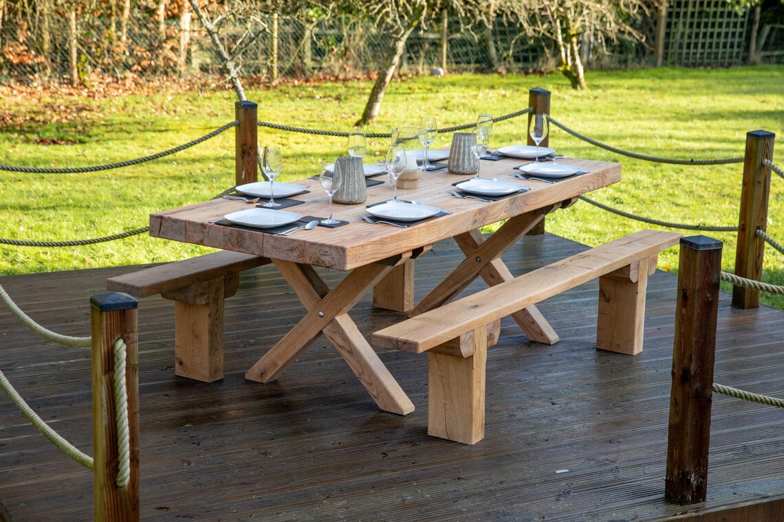 Standard Size Solid Oak Garden Table with Crossed Legs Etsy