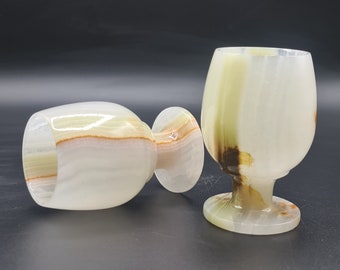 1 Handmade Onyx Stone Wine Glasses 6 Pieces Set with Blue Original Case from Pakistan for Dinner Table Living Room Kitchen Barware