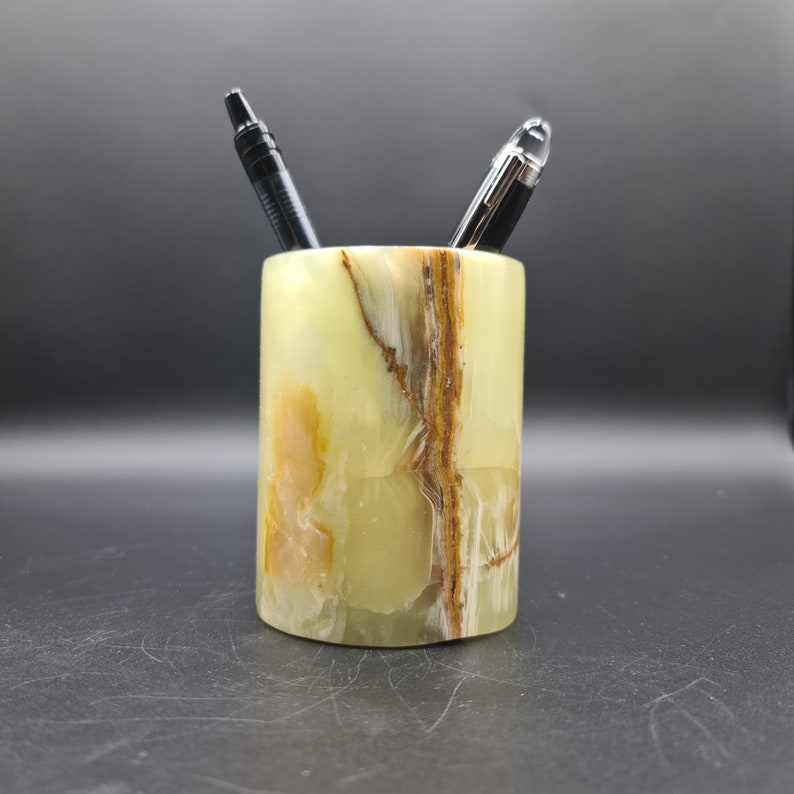 Onyx Pen Holder Cylinder Stone Pen Storage Marble Pencil Etsy