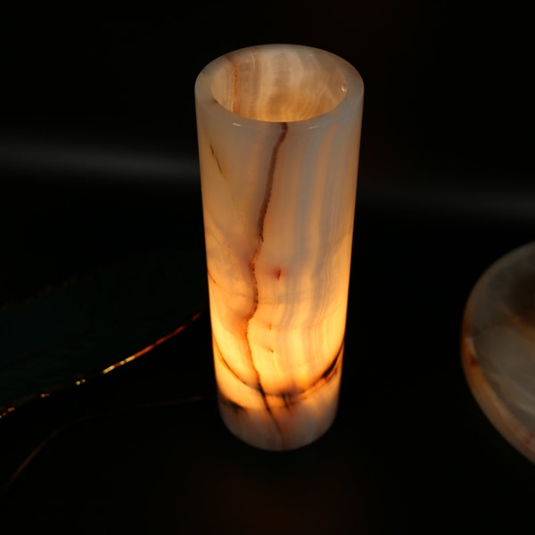 Lampe cylindrique en onyx - 12 pouces, lumière vintage, lumière en marbre d'onyx, lampe de table, décoration d'intérieur, cadeau de fête des mères