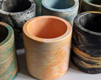 Marbled Plant Pots | Colourful Desk Tidy, Succulent Plant Pot