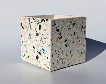 Square Terrazzo Plant Pot: Colourful Eco Resin Planter, 12cm